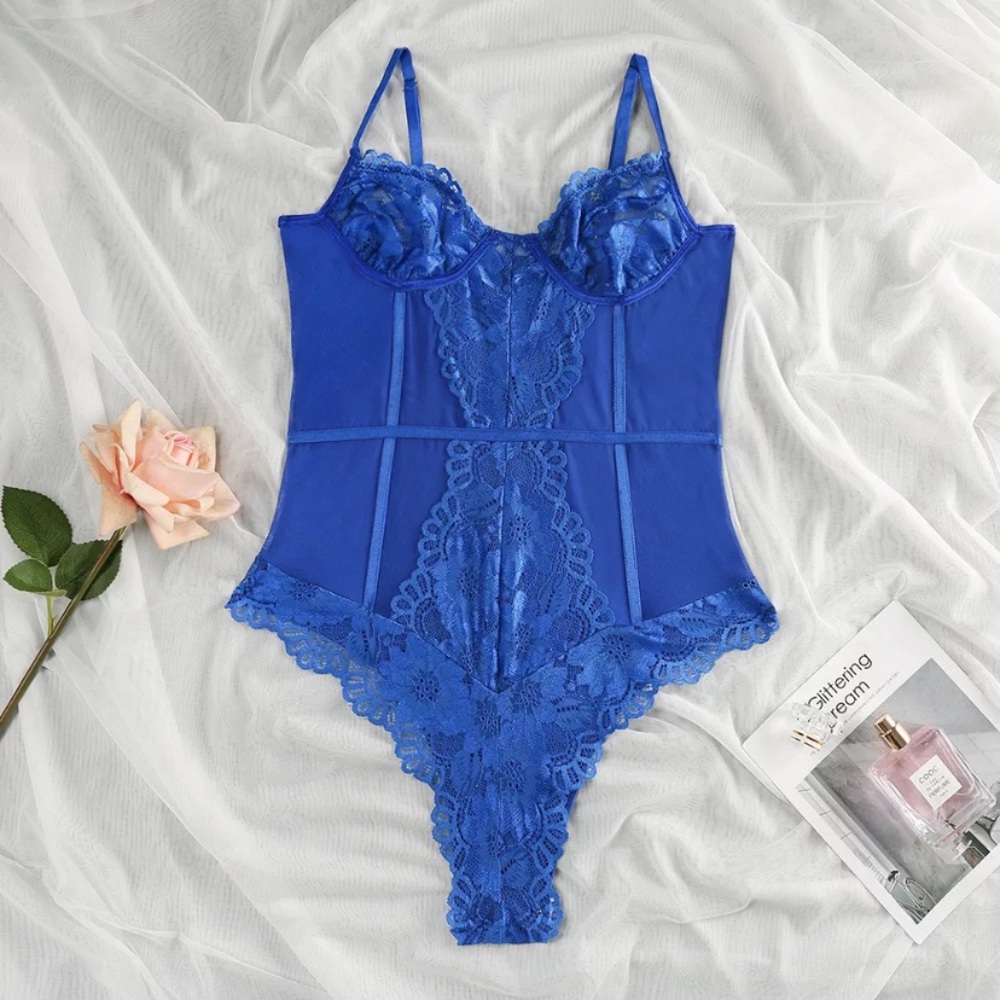 White Lace Sheer Bodysuit 1Pc Sexy Lingerie - Picture 8 of 8